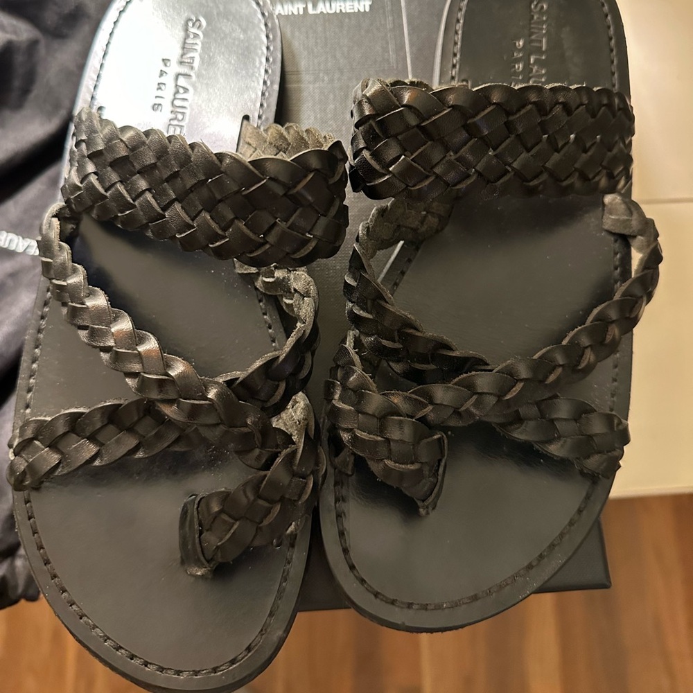 Saint Laurent braided sandals with box and bags